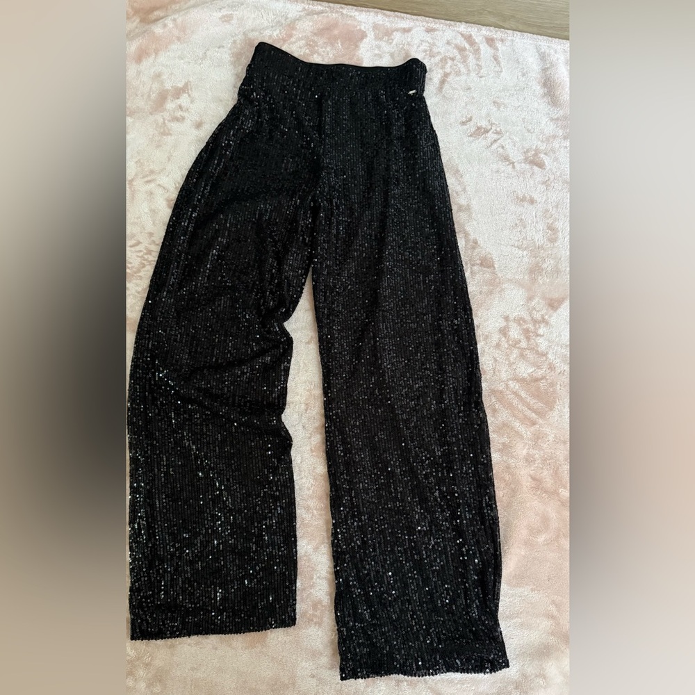 NWT GUESS Holly Palazzo Sequin Wide Leg Pants - Black M
